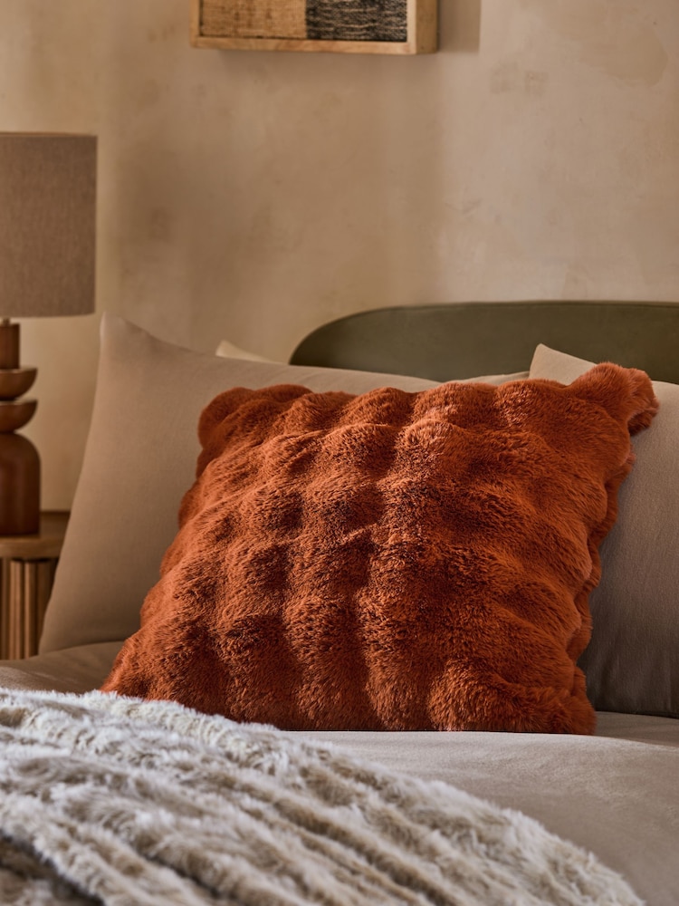 Orange 59 x 59cm Aspen Faux Fur Cushion - Image 1 of 5