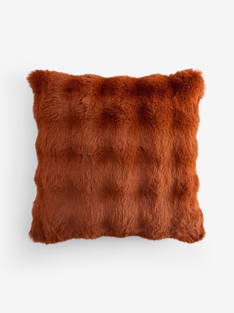 Orange 59 x 59cm Aspen Faux Fur Cushion - Image 2 of 5