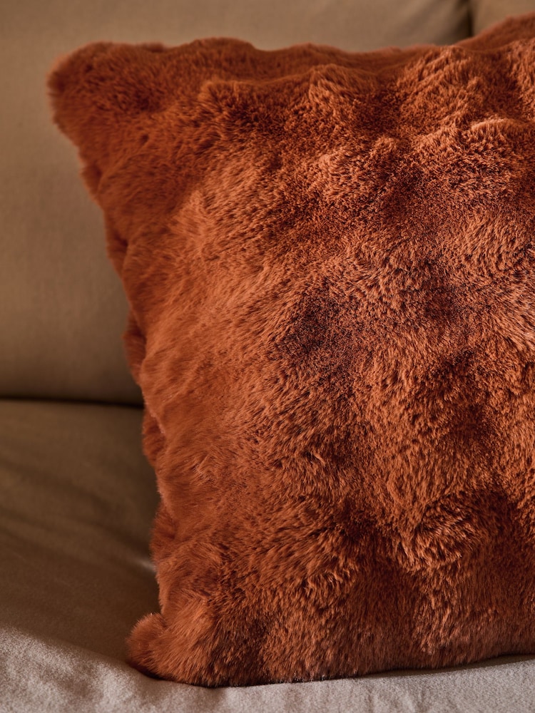 Orange 59 x 59cm Aspen Faux Fur Cushion - Image 5 of 5