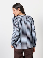 FatFace Alba Blue Petite Gingham Blouse - Image 2 of 4