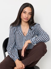 FatFace Alba Blue Petite Gingham Blouse - Image 3 of 4