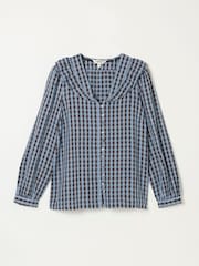 FatFace Alba Blue Petite Gingham Blouse - Image 4 of 4
