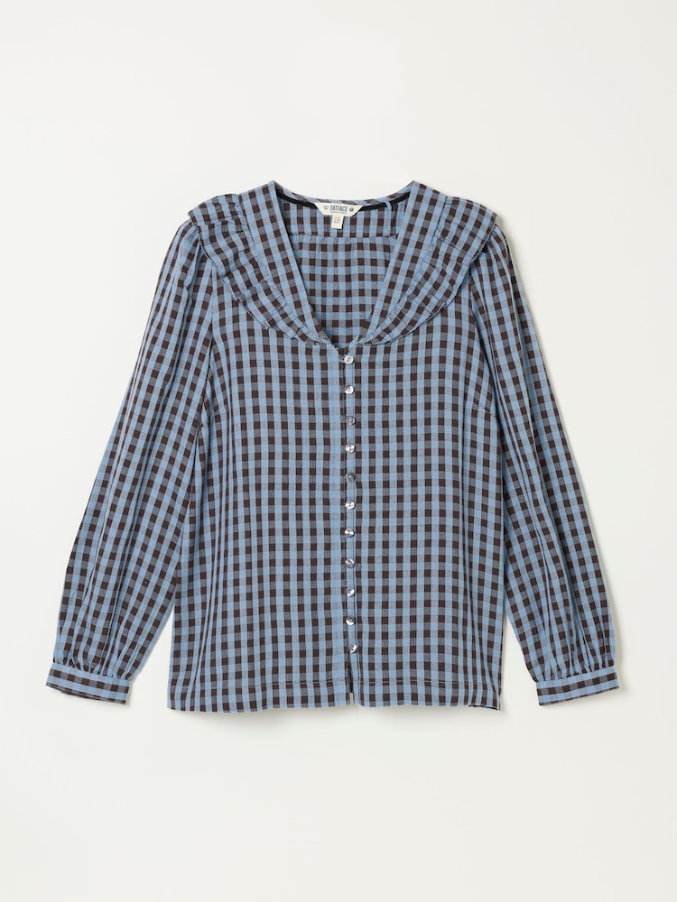 FatFace Alba Blue Petite Gingham Blouse - Image 4 of 4 FatFace Alba Blue Petite Gingham Blouse - Image 4 of 4