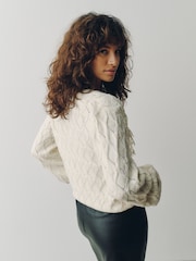 Ecru Lace Trim Gem Button Long Sleeve Cardigan - Image 3 of 8