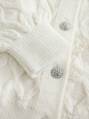 Ecru Lace Trim Gem Button Long Sleeve Cardigan - Image 7 of 8