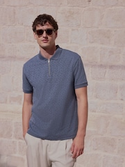 Grey Slate Zip Neck N. Premium Smart Jaquard Polo Shirt - Image 3 of 8