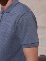 Grey Slate Zip Neck N. Premium Smart Jaquard Polo Shirt - Image 5 of 8
