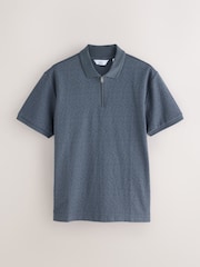 Grey Slate Zip Neck N. Premium Smart Jaquard Polo Shirt - Image 6 of 8
