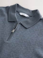 Grey Slate Zip Neck N. Premium Smart Jaquard Polo Shirt - Image 7 of 8