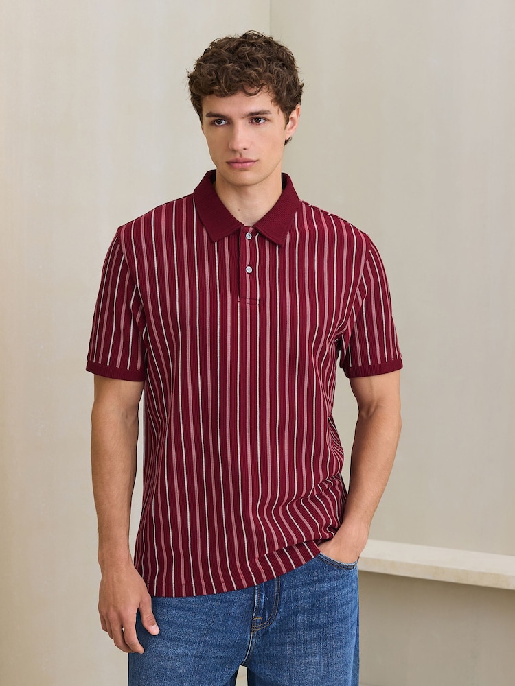 Red Burgundy N. Premium Vertical Stripe Supima Regular Fit Polo Shirt - Image 1 of 7