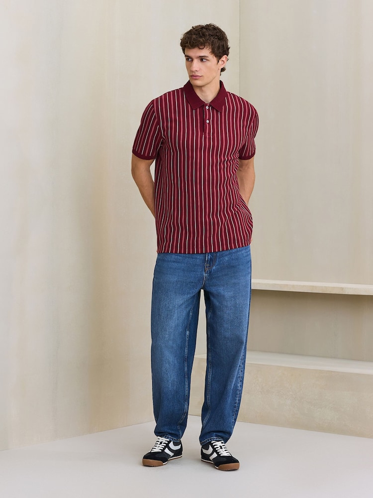 Red Burgundy N. Premium Vertical Stripe Supima Regular Fit Polo Shirt - Image 2 of 7