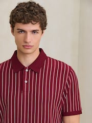 Red Burgundy N. Premium Vertical Stripe Supima Regular Fit Polo Shirt - Image 4 of 7
