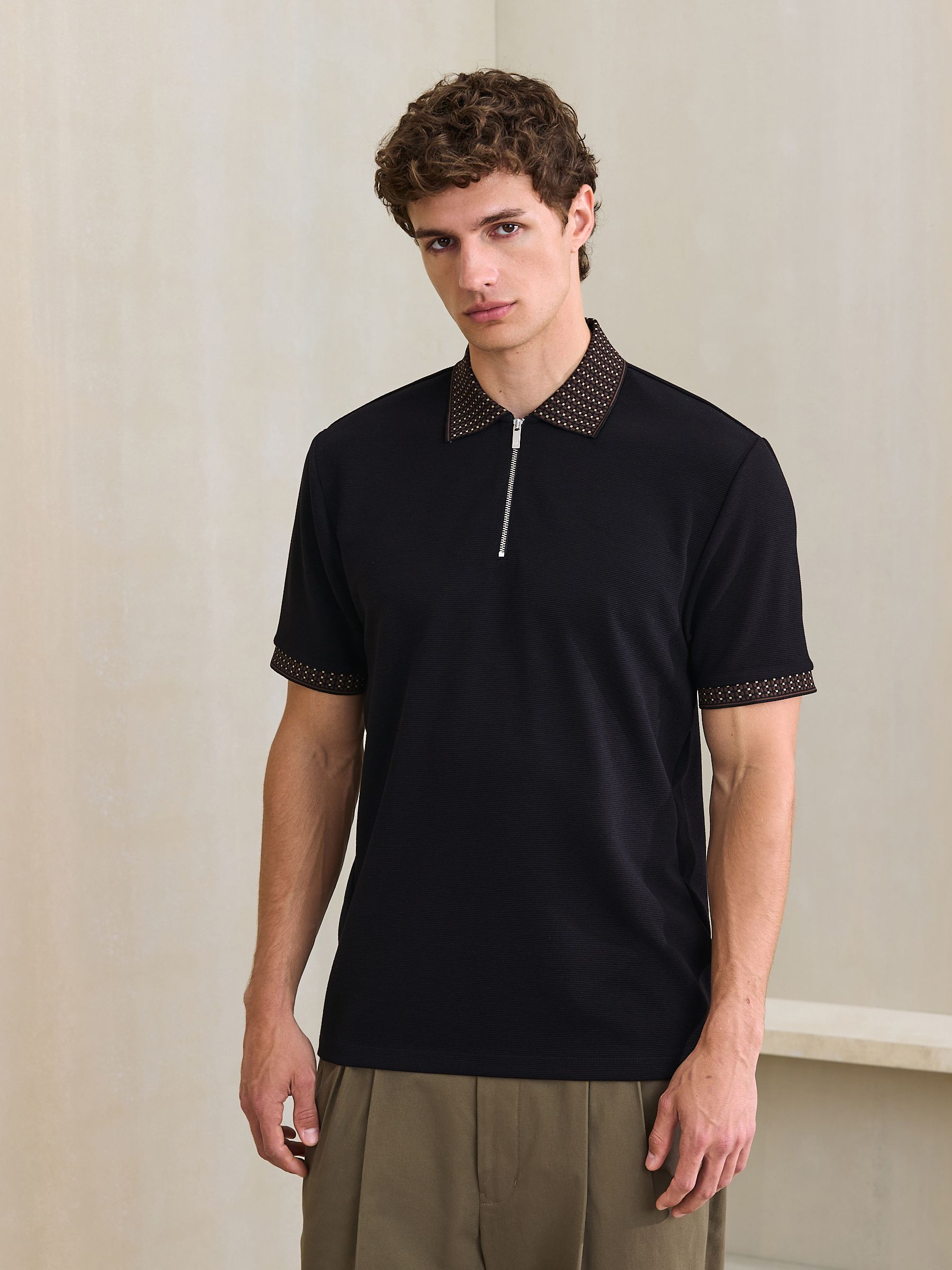 Buy Black Zip Neck Short Sleeve Smart Collar Polo Shirt from Next USA