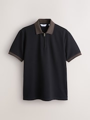 Black Zip Neck Short Sleeve Smart Collar Polo Shirt - Image 1 of 3