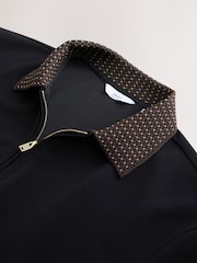 Black Zip Neck Short Sleeve Smart Collar Polo Shirt - Image 3 of 3