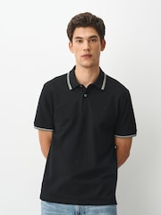 Black Smart Short Sleeve Tipped Polo Shirt - Image 1 of 8