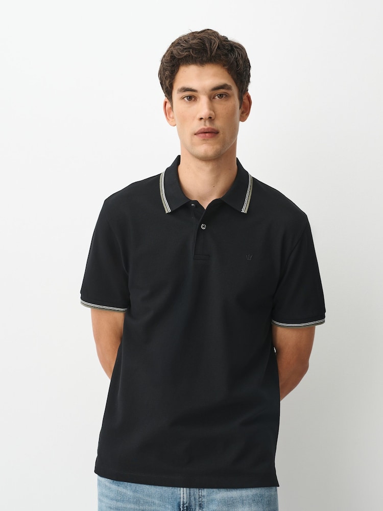 Black Smart Short Sleeve Tipped Polo Shirt - Image 1 of 8