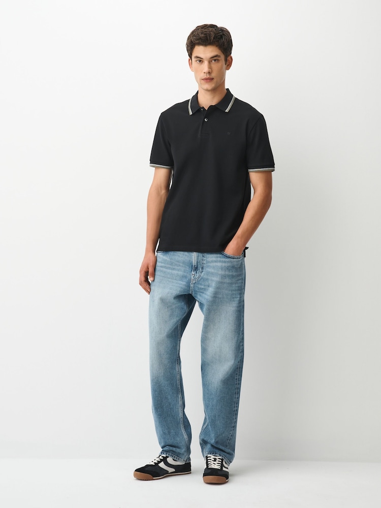 Black Smart Short Sleeve Tipped Polo Shirt - Image 2 of 8