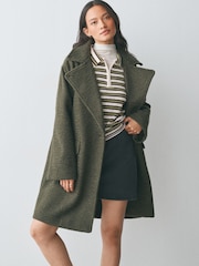 Olive Green - Mahabang Coat ng Revere - Larawan 1 ng 4