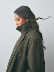 Olive Green - Mahabang Coat ng Revere - Larawan 4 ng 4