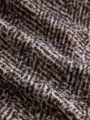 Chocolate Brown Textured Herringbone Funnel Neck Longline Coat With Wool - Image 10 of 10