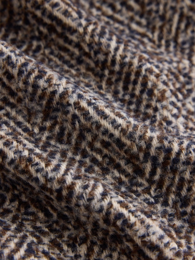 Chocolate Brown Textured Herringbone Funnel Neck Longline Coat With Wool - Image 10 of 10