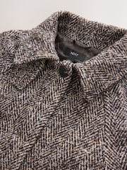 Chocolate Brown Textured Herringbone Funnel Neck Longline Coat With Wool - Image 8 of 10
