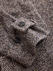 Chocolate Brown Textured Herringbone Funnel Neck Longline Coat With Wool - Image 9 of 10