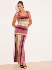 Lipsy Pink Stripe Maxi Knitted Dress - Image 1 of 5