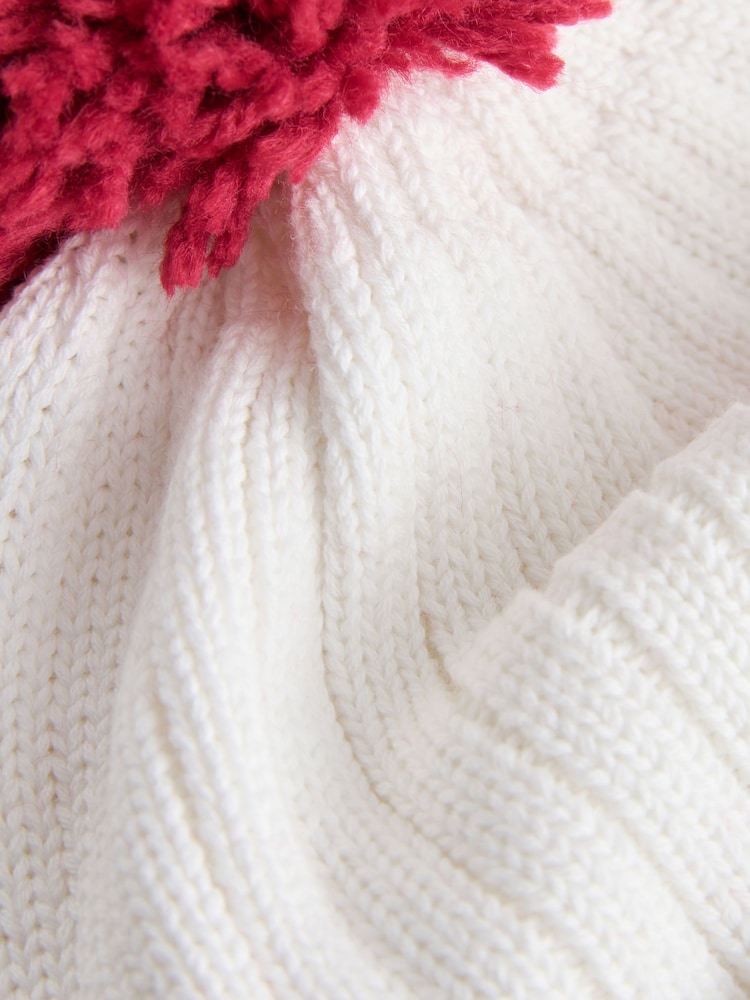 White Embroidered Knitted Christmas Reindeer Pom Baby Hat (0mths-3yrs) - Image 2 of 3