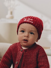 Red My First Christmas Embroidered Knitted Beanie Baby Hat (0mths-2yrs) - Image 1 of 5