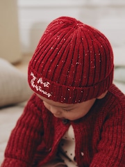 Red My First Christmas Embroidered Knitted Beanie Baby Hat (0mths-2yrs) - Image 2 of 5