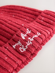 Red My First Christmas Embroidered Knitted Beanie Baby Hat (0mths-2yrs) - Image 4 of 5