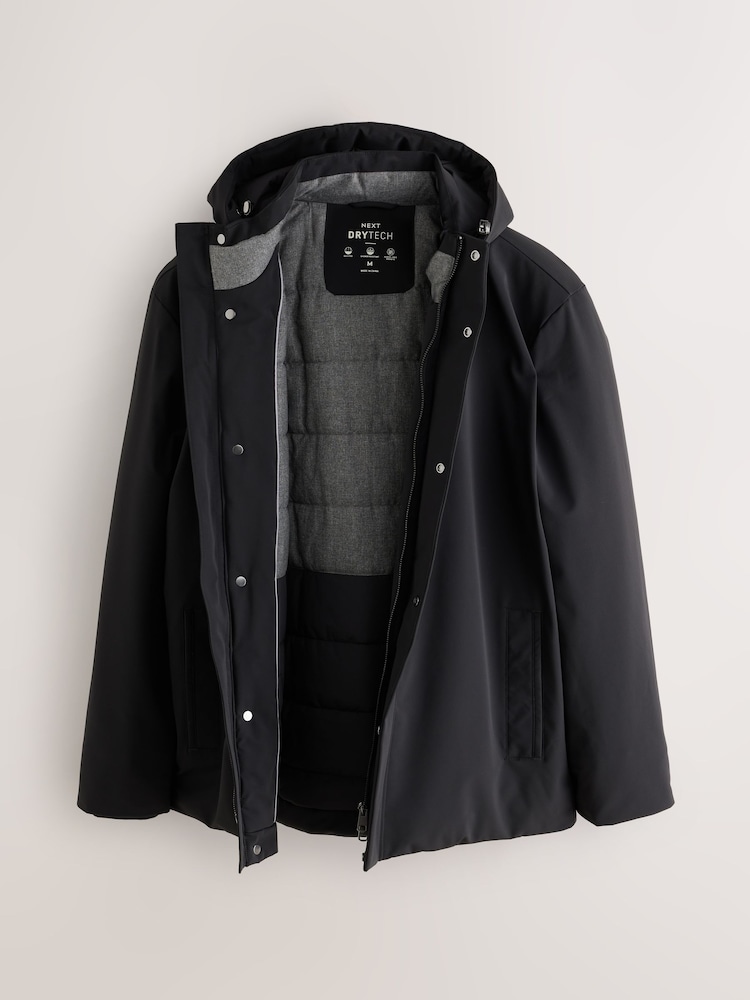 Crno - Showerproof Hooded Coat With Brushed Lining - Slika 2 od 4
