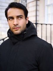Black Showerproof Hooded Coat With Brushed Lining - Image 5 of 11