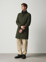 Khaki Green Drytech Waterproof Quilted Funnel Neck Coat - Image 1 of 5