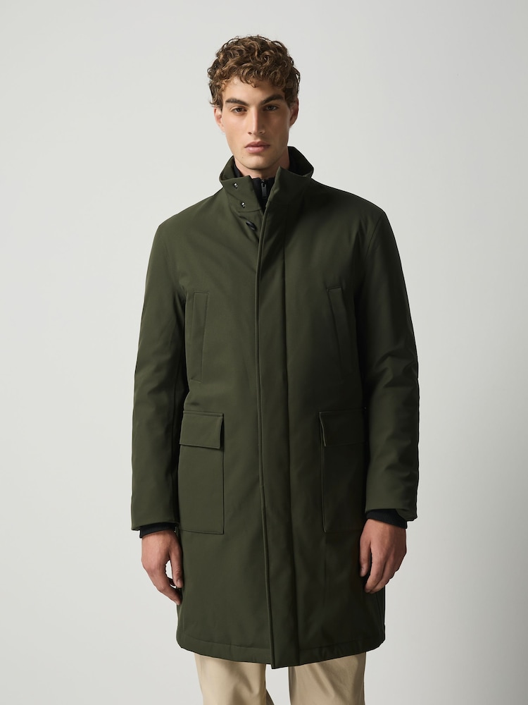 Khaki Green Drytech Waterproof Quilted Funnel Neck Coat - Image 2 of 5