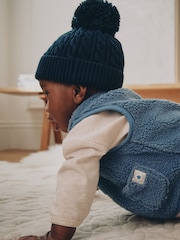 Navy Blue Knitted Cable Pom Baby Hat - Image 2 of 5
