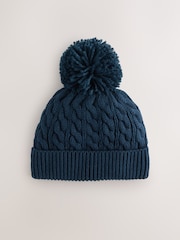 Navy Blue Knitted Cable Pom Baby Hat - Image 3 of 5