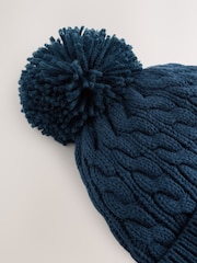 Navy Blue Knitted Cable Pom Baby Hat - Image 4 of 5