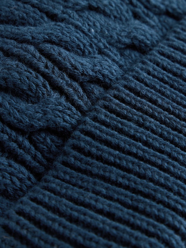 Navy Blue Knitted Cable Pom Baby Hat - Image 5 of 5 Navy Blue Knitted Cable Pom Baby Hat - Image 5 of 5