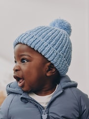 Blue Chenille Knitted Pom Baby Hat - Image 1 of 4