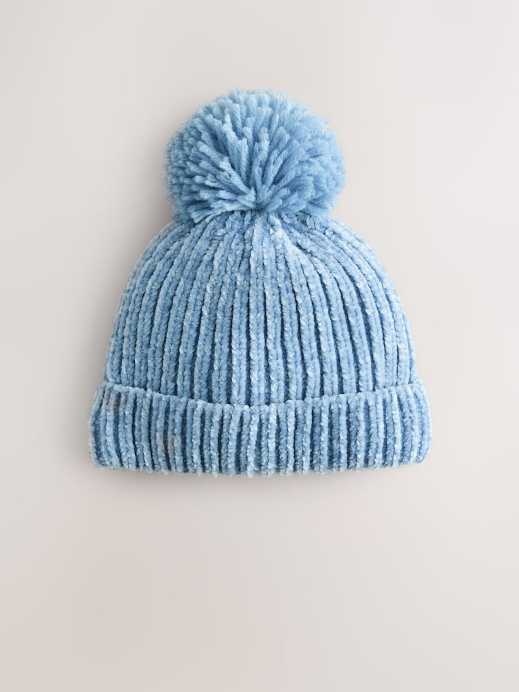 Blue Chenille Knitted Pom Baby Hat - Image 2 of 4 Blue Chenille Knitted Pom Baby Hat - Image 2 of 4