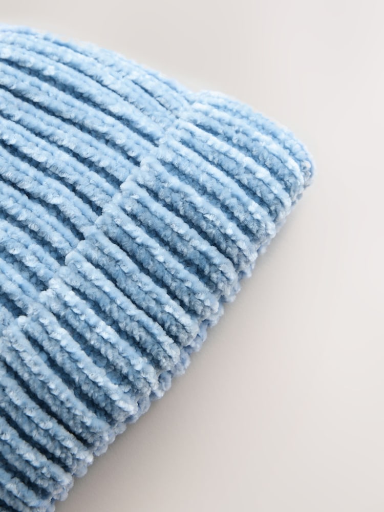 Blue Chenille Knitted Pom Baby Hat - Image 4 of 4 Blue Chenille Knitted Pom Baby Hat - Image 4 of 4