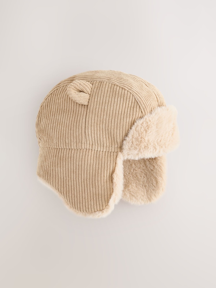 Neutral Beige Cord Trapper Baby Hat - Image 1 of 3 Neutral Beige Cord Trapper Baby Hat - Image 1 of 3