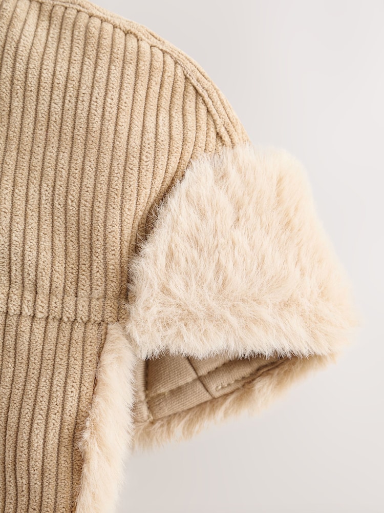 Neutral Beige Cord Trapper Baby Hat - Image 2 of 3 Neutral Beige Cord Trapper Baby Hat - Image 2 of 3