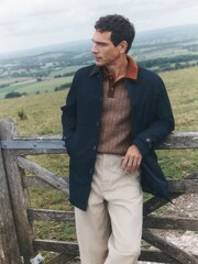 Navy Cotton Trench Coat with Corduroy Trim Collar - Image 1 of 8