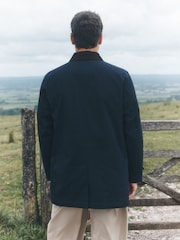 Navy Cotton Trench Coat with Corduroy Trim Collar - Image 4 of 8