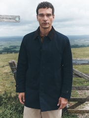 Navy Cotton Trench Coat with Corduroy Trim Collar - Image 5 of 8