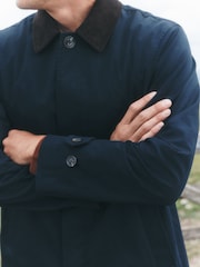 Navy Cotton Trench Coat with Corduroy Trim Collar - Image 7 of 8